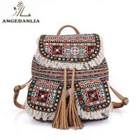 Fashion tassel cotton fabric weekend travel ethnic backpacks bags for lady
