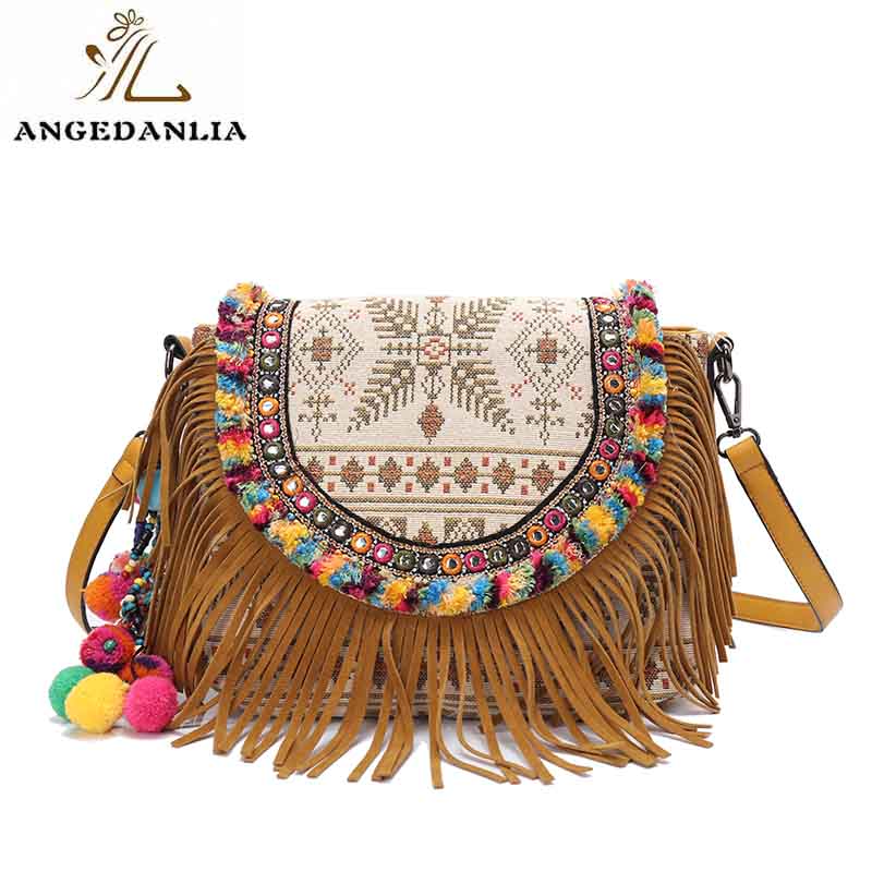 Classical design ladies boho ethnic canvas shoulder bag