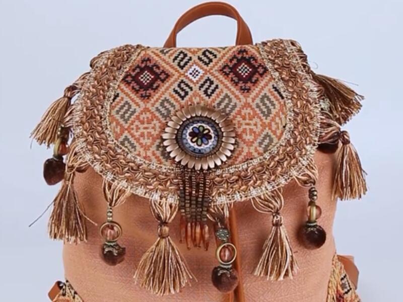 Top selling ethnic style canvas backpack for ladies drawstring backpack