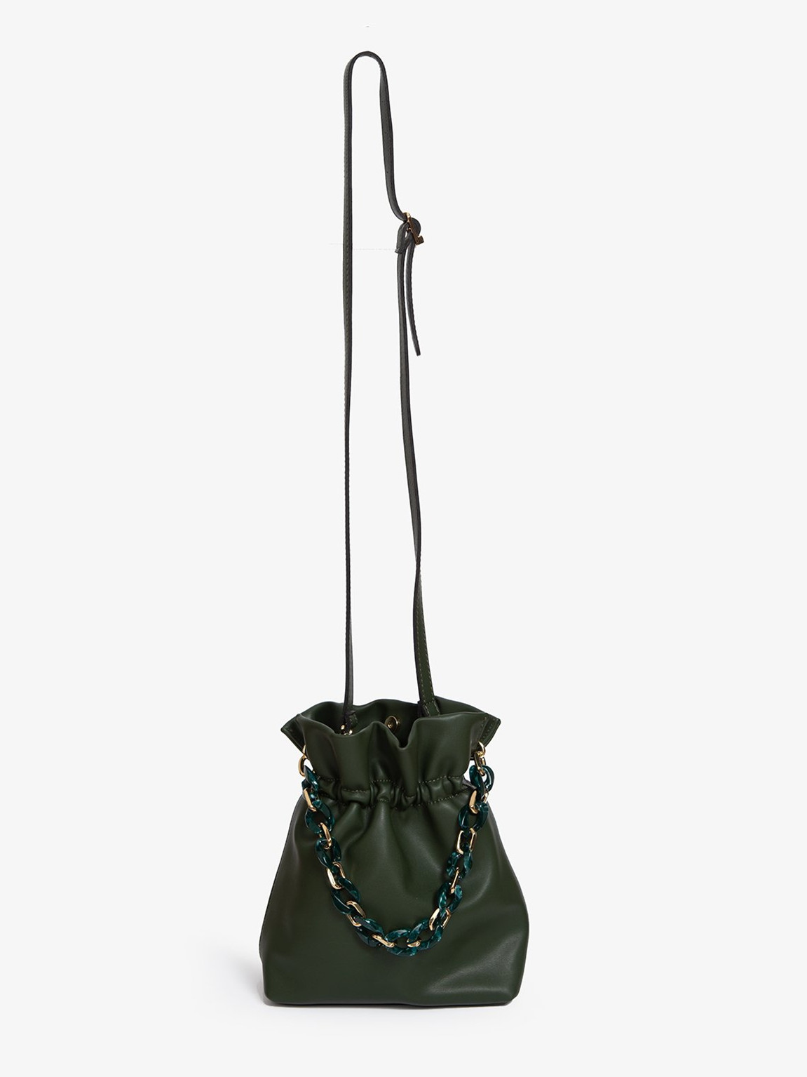 Customized logo summer design crossbody bag women leather bucket handbags with acrylic olive chain