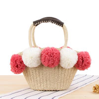 RKY0446 hair ball straw shopping bag newest style portable natural summer straw beach bag