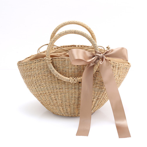 Bohemian Handmade Straw Basket Handbag Messenger Bag Hairball Holiday Beach Tote Bucket