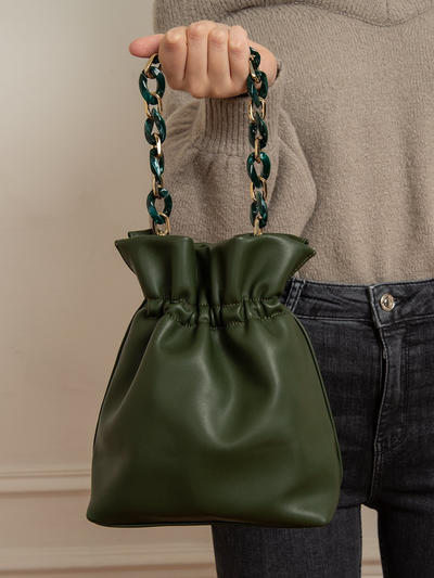 RKY0147 Customized logo summer design crossbody bag women vintage leather bucket handbags with acrylic olive chain
