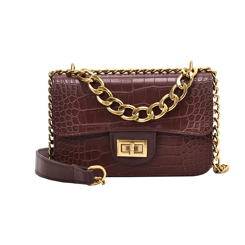 crocodile pu leather Box bag with metal chain sling shoulder bag oem handbags for women